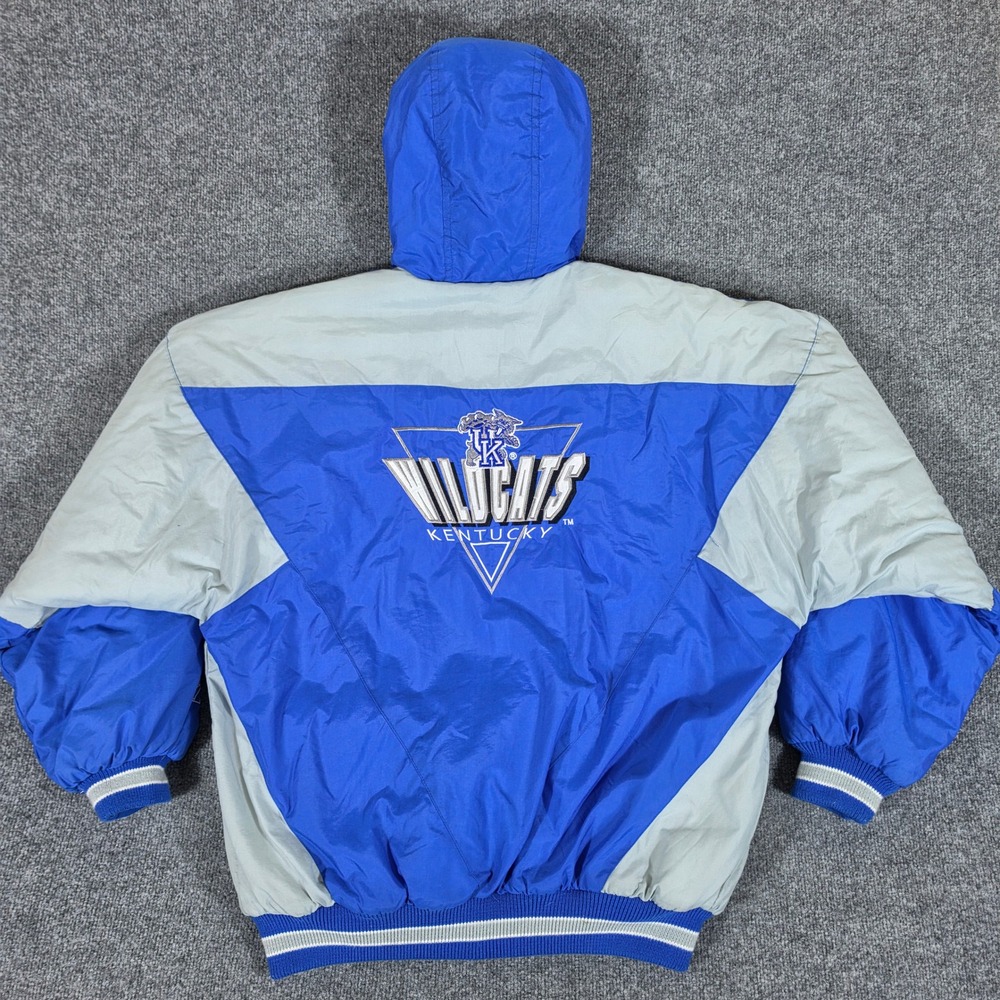 Vintage Logo 7 Kentucky Wildcats Jacket Mens Medium Blue Gray Hooded Puffer 90s